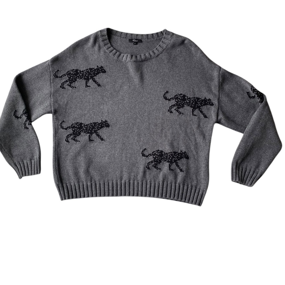 Rails Perci Ash Jungle Cat Cotton Cashmere Pullover Wild Cat Sweater